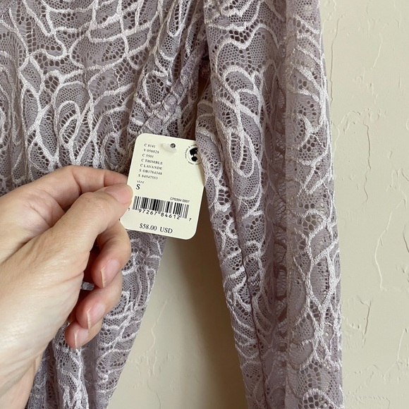 Free People Women In My Head Sheer Lace Square Neck Bodysuit Lavender Small - Picture 7 of 11